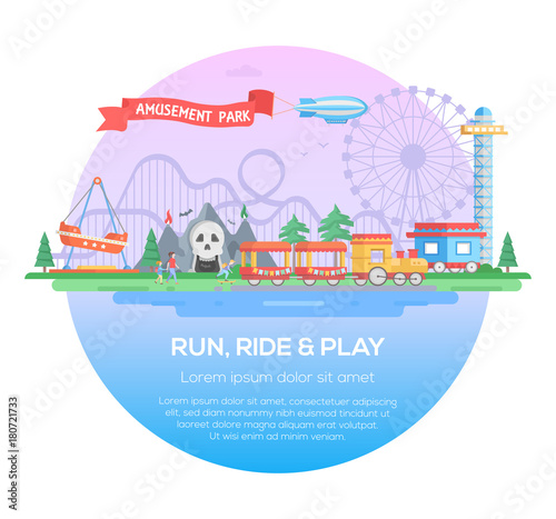 Run, ride and play - modern vector illustration