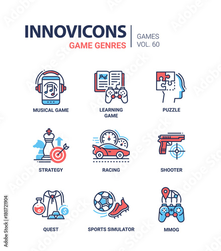 Game genres - line design icons set