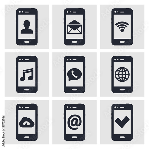 Mobile or cell phone, smartphone, contact icons set