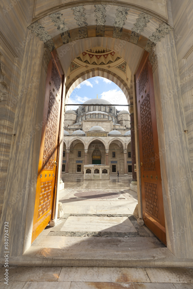 The entrances leading to the court of Suleymaniye Mosque in Istanbul Turkey