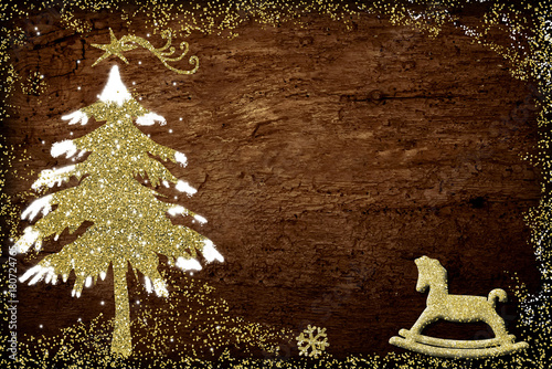 Illustrated Christmas tree and rocking horse