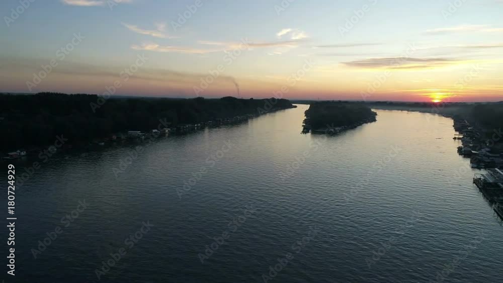 View of city outscirt and river sunset in evening