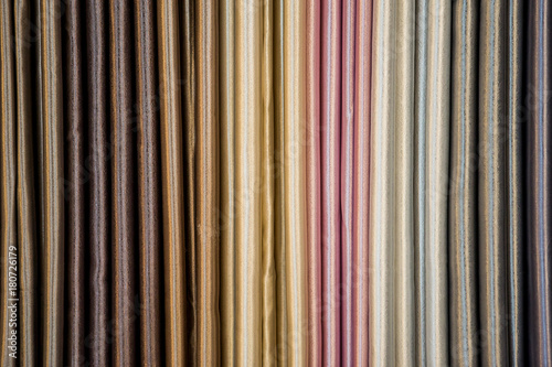 Colorful luxurious curtain samples display in a retail store