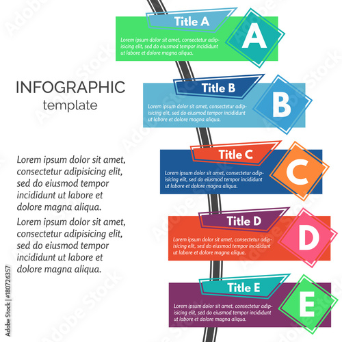 Five steps infographic design elements. Step by step infographic design template. Vector illustration 