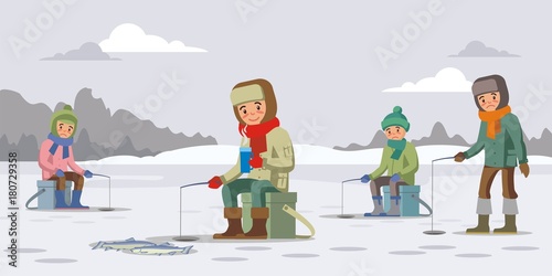 Colorful Winter Fishing Concept