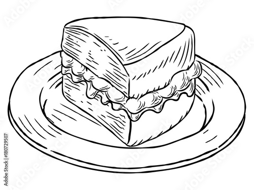 Victoria Sponge Cake Vintage Retro Woodcut Style