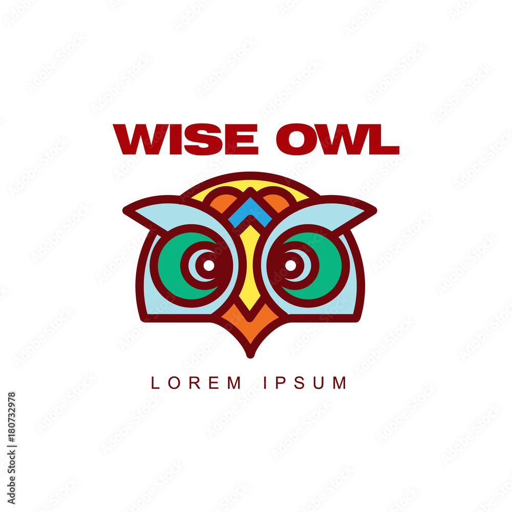 wise hand drawn colored wise owl head closeup . brand logo stylized design silhouette pictogram. Line icon bird isolated illustration on a white background. wise hand drawn colored wise owl head closeup . brand logo stylized design silhouette pictogram. Line icon bird isolated illustration on a white background.