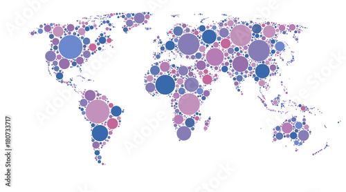 World map of colored circles, multicolor pattern, well organized layers