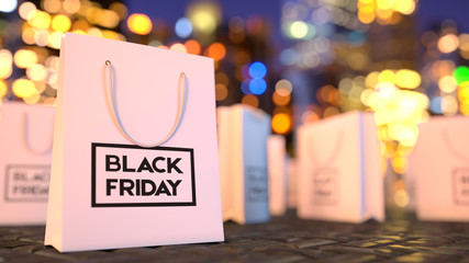 black friday sale. prices off, big sale, package, bargain sale. sity stylish background. Packaging bags background