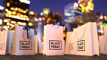black friday sale. prices off, big sale, package, bargain sale. sity stylish background. Packaging bags background