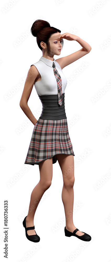 3D Rendering Teenager Schoolgirl on White 3D Rendering Teenager Schoolgirl on White