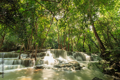 Beautiful Huai Mae Khamin waterfall in the rainy season,Of Kanchanaburi Province, Thailand.