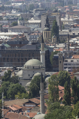 View from the top of Gazi Husrev beg mosque in Sarajevo andother buildings photo