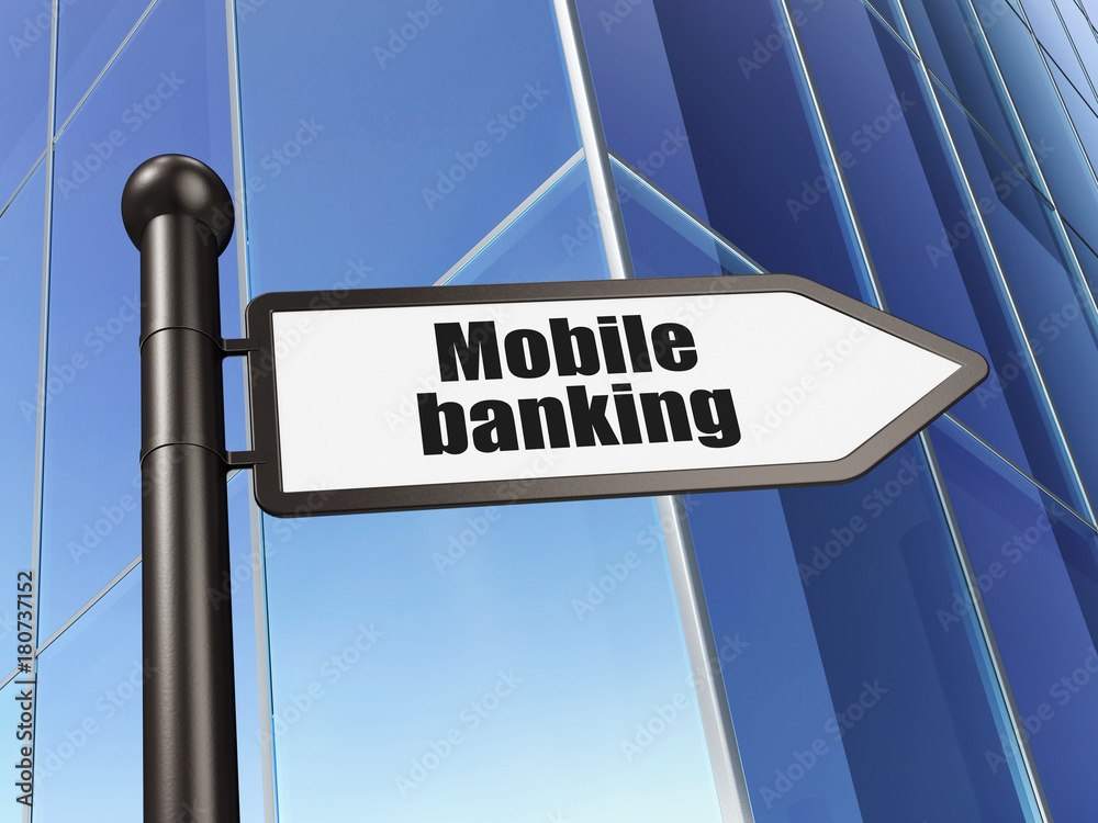 Fototapeta premium Money concept: sign Mobile Banking on Building background, 3D rendering