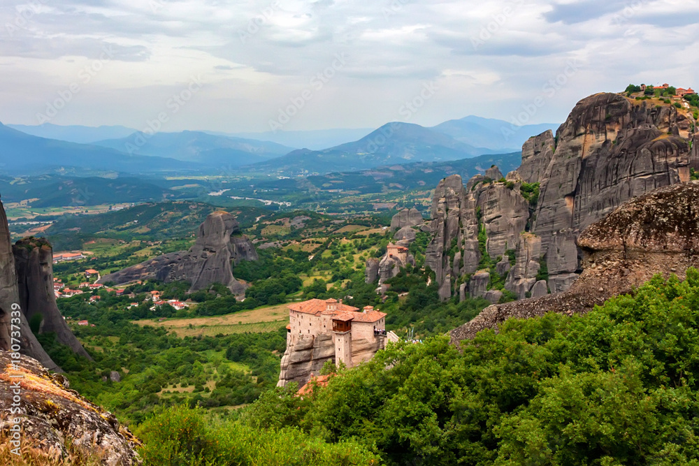 Scenic view of Thessaly valley in Meteora, Greece