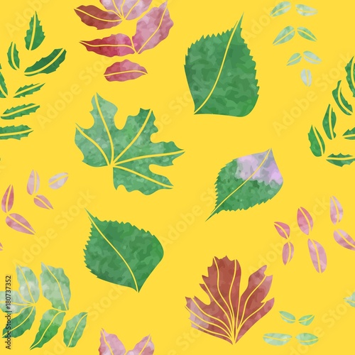 seamless vector background of autumn watercolor leaves