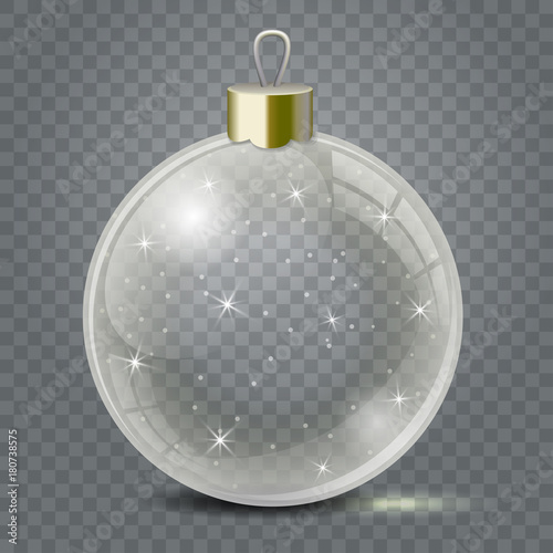 Glass Christmas toy on a transparent background. Stocking Christmas decorations or New Years. Transparent vector object for design, mock-up.