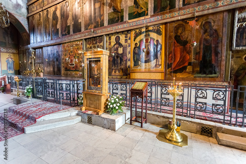 Interior of the Russian orthodox St. Sophia Cathedral in Veliky Novgorod, Russia