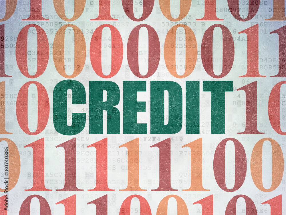 Finance concept: Painted green text Credit on Digital Data Paper background with Binary Code Finance concept: Painted green text Credit on Digital Data Paper background with Binary Code