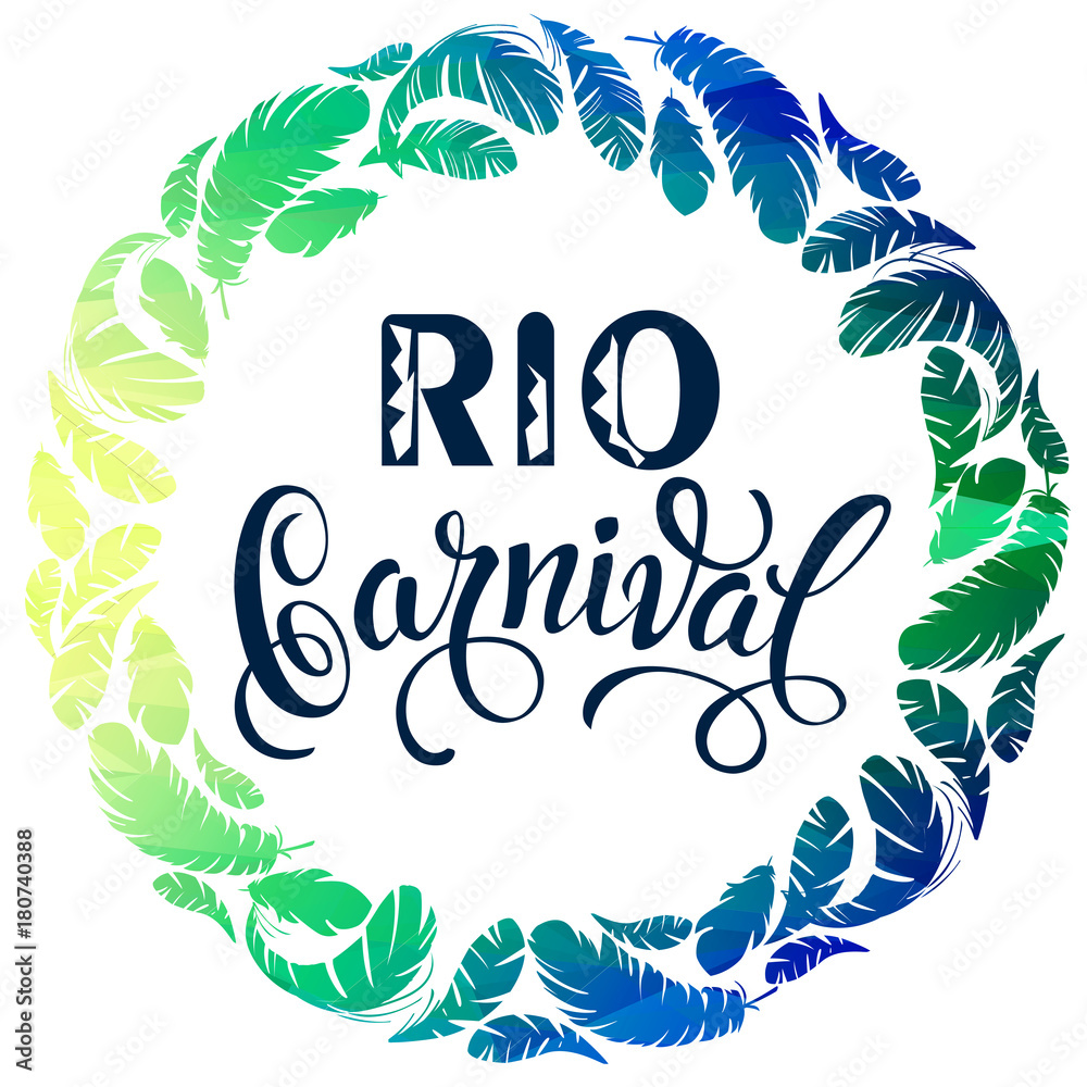 RIO Carnival. lettering design with feather frame. Vector illustration. RIO Carnival. lettering design with feather frame. Vector illustration.