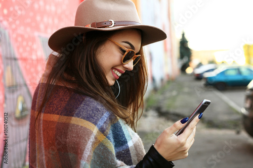 Outdoor beauty portrait woman, fashion model, pretty girl, street style