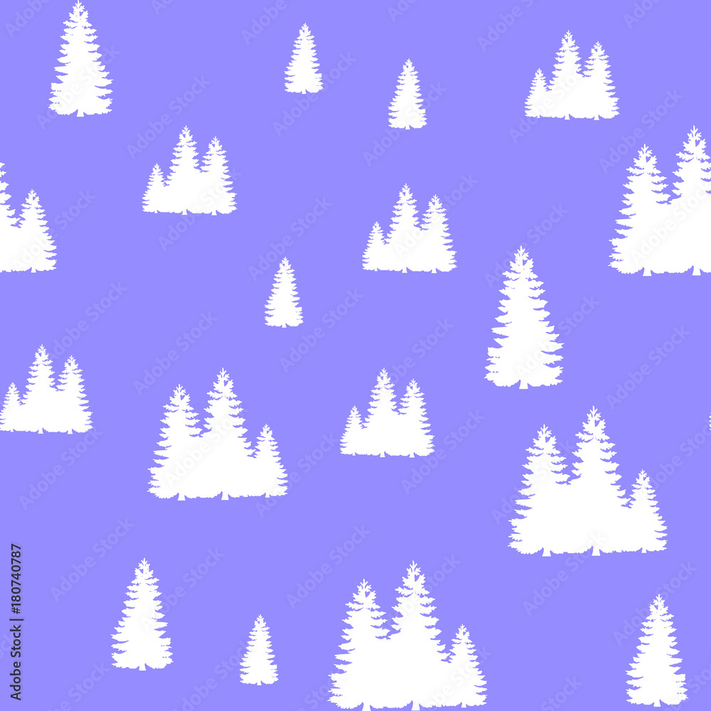 Obraz premium Seamless pattern, white Christmas tree on a blue background,