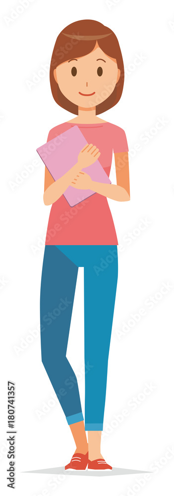 Illustration standing with a file with a short sleeve dress Illustration standing with a file with a short sleeve dress