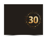 30 years anniversary decorated greeting / invitation card template with golden elements.