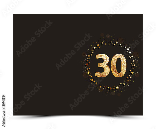 30 years anniversary decorated greeting / invitation card template with golden elements.