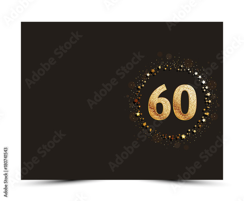 60 years anniversary decorated greeting / invitation card template with golden elements.