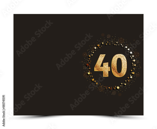 40 years anniversary decorated greeting / invitation card template with golden elements.