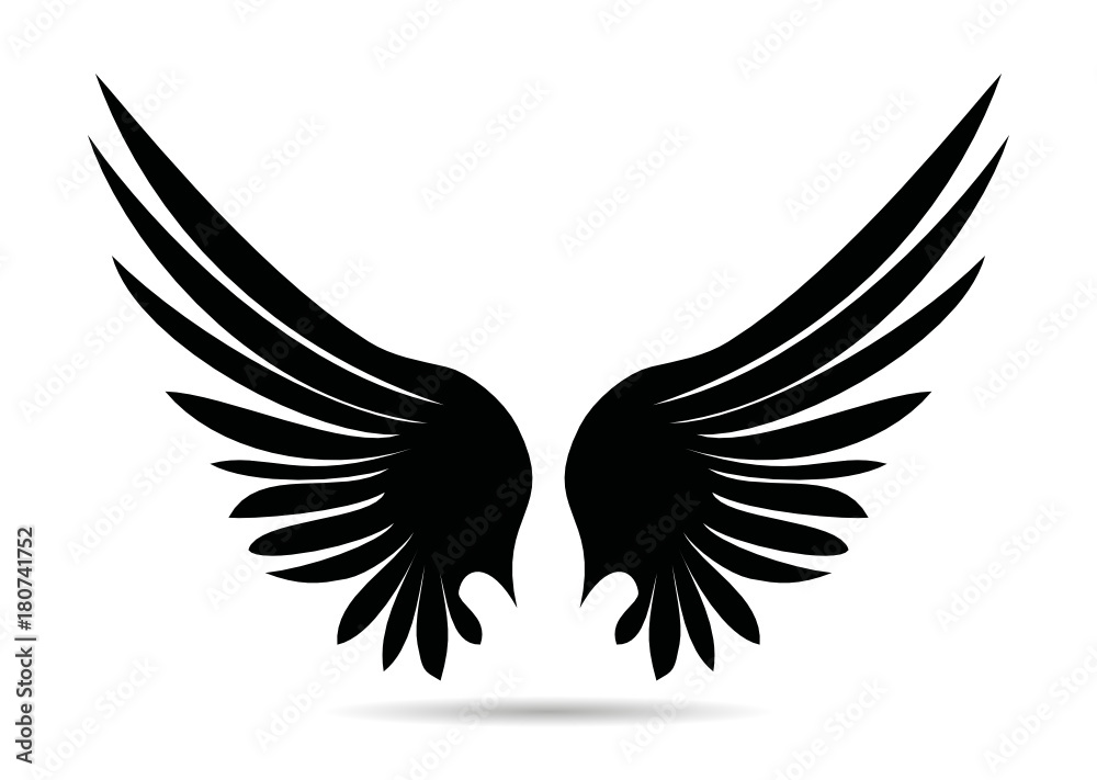 Fototapeta premium Silhouette wings. Vector illustration on white background. Black and white style