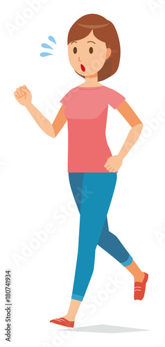 Illustration that mommy wearing short-sleeved clothes is running