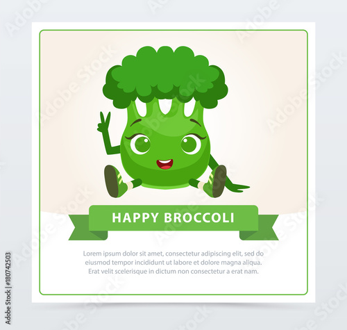Cute humanized cauliflower vegetable character showing victory sign, happy cabbage banner flat vector element for website or mobile app
