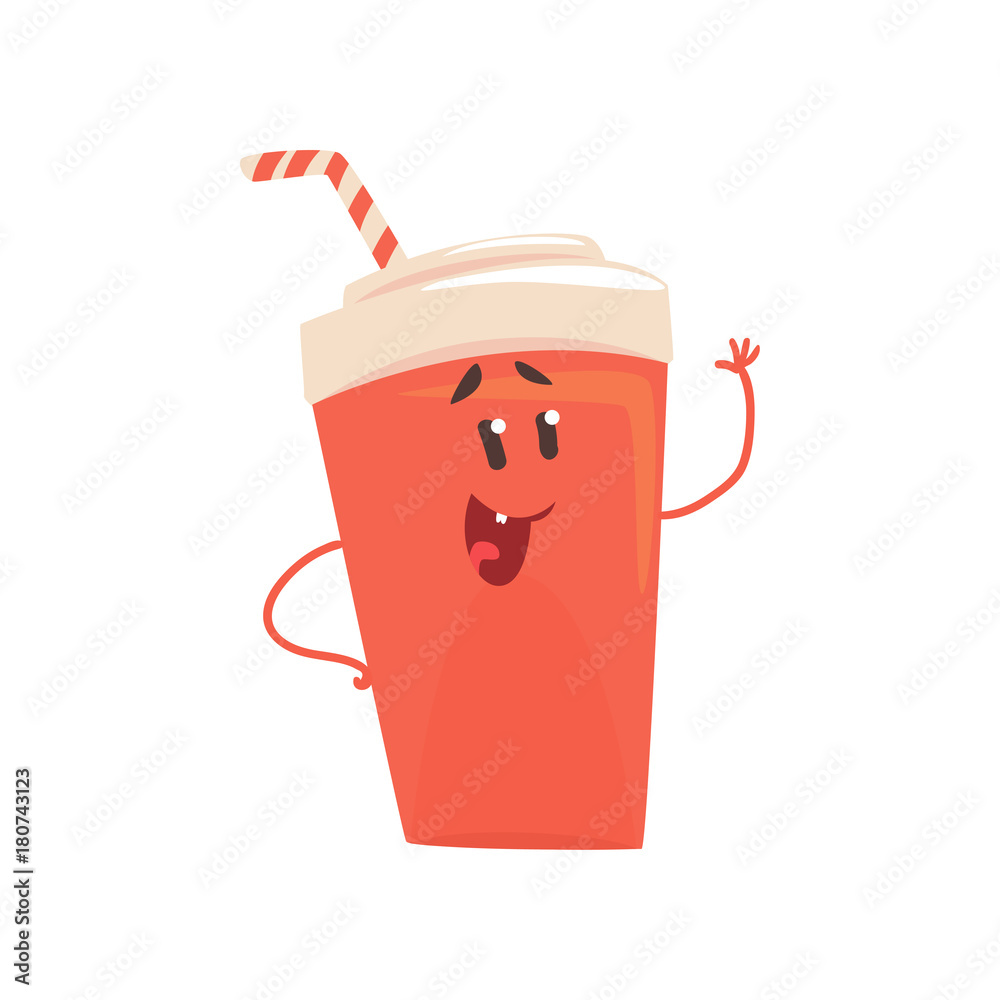 Obraz premium Soda drink cartoon character, element for menu of cafe, restaurant, kids food, vector Illustration
