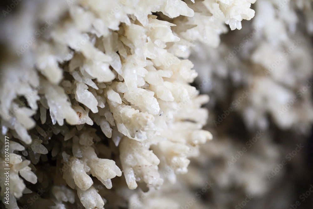 Closed up of white stalactite in cave Closed up of white stalactite in cave