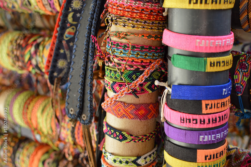 Colorful friendship bracelet sold at famous Masaya Market (Mercado de  Artesanias de Masaya) in Nicaragua Stock Photo | Adobe Stock