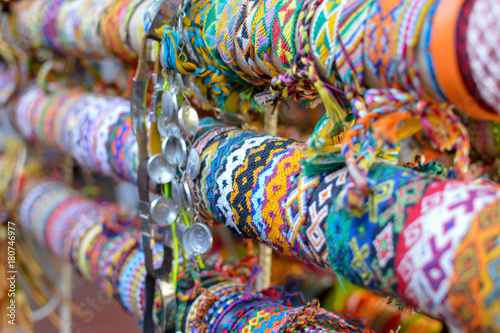 Colorful friendship bracelet sold at famous Masaya Market (Mercado de Artesanias de Masaya) in Nicaragua