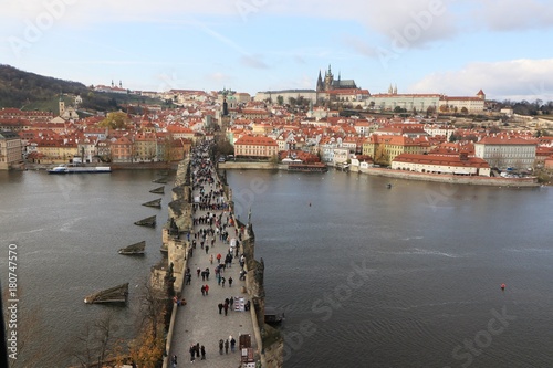 view over the crowded Charles bridge 