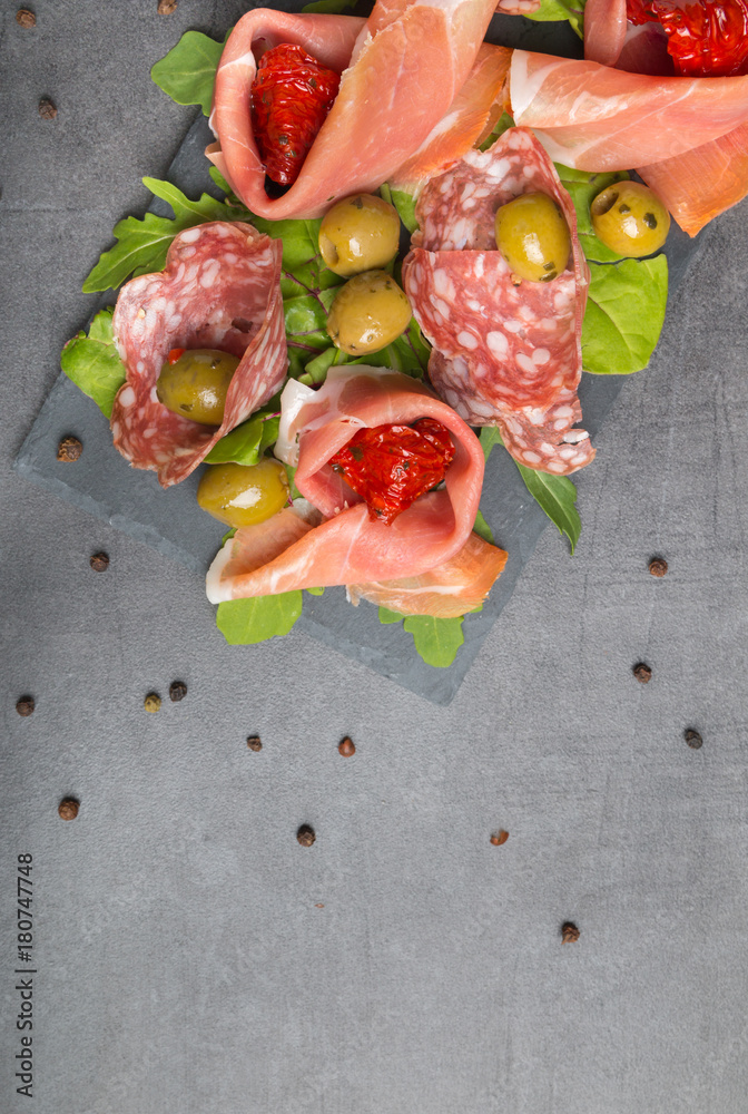 antipasto with dried tomatoes and olives