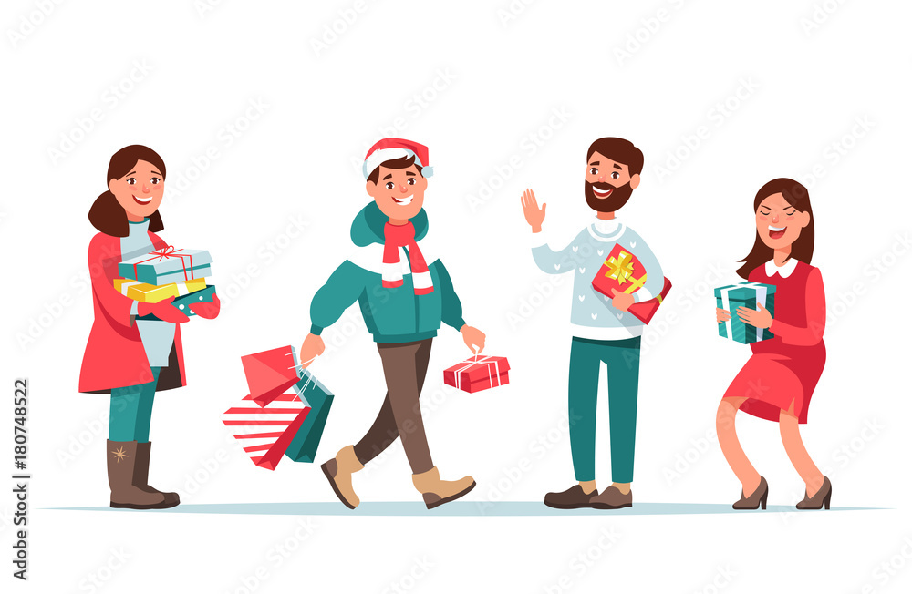 Fototapeta premium christmas people with gift