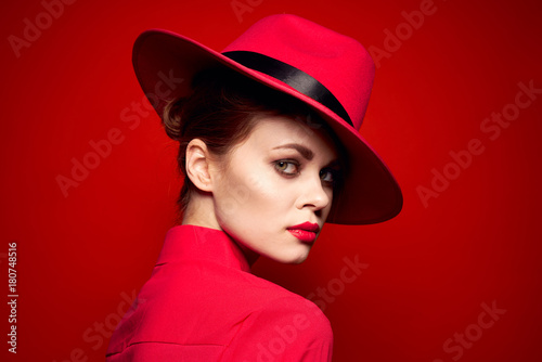 beautiful woman in red hat portrait