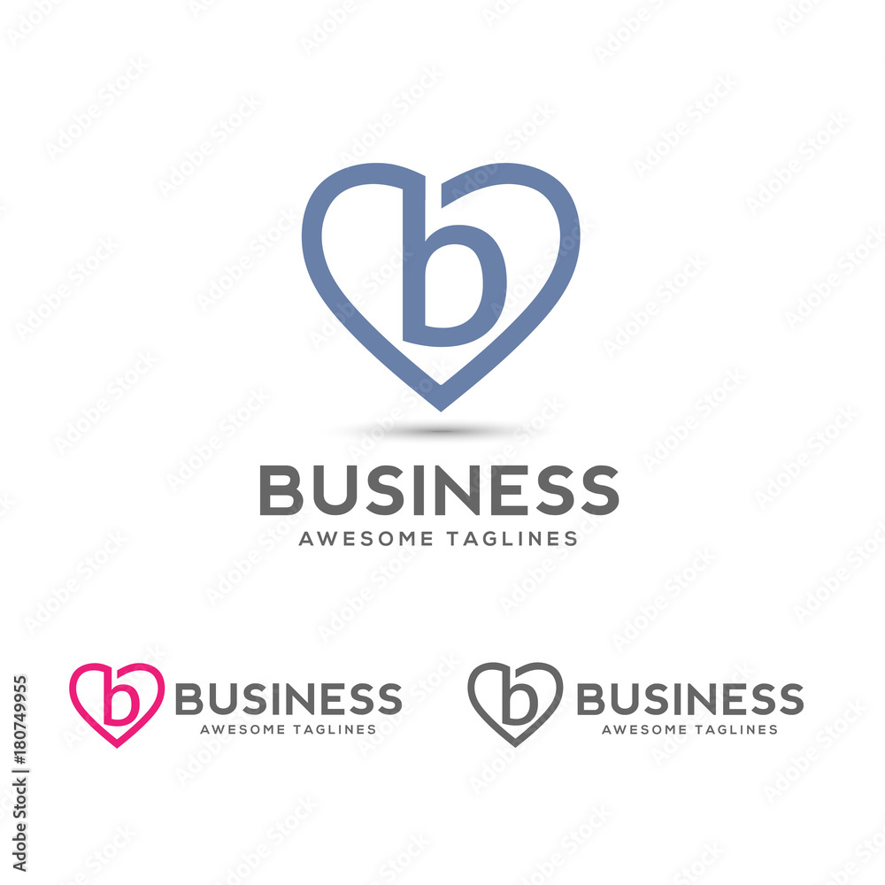 Letter b heart logo icon design template elements,elegant letter b with heart outlines logo vector