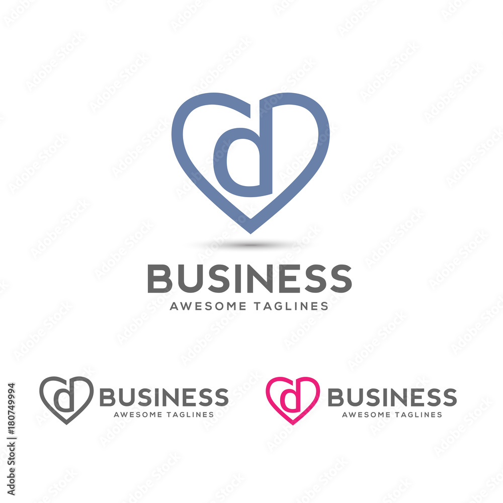 Letter d heart logo icon design template elements,elegant letter d with heart outlines logo vector