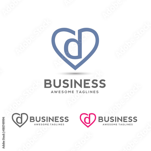 Letter d heart logo icon design template elements,elegant letter d with heart outlines logo vector