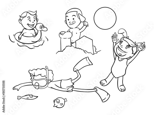 Childrens activity on the beach coloring book cartoon vector