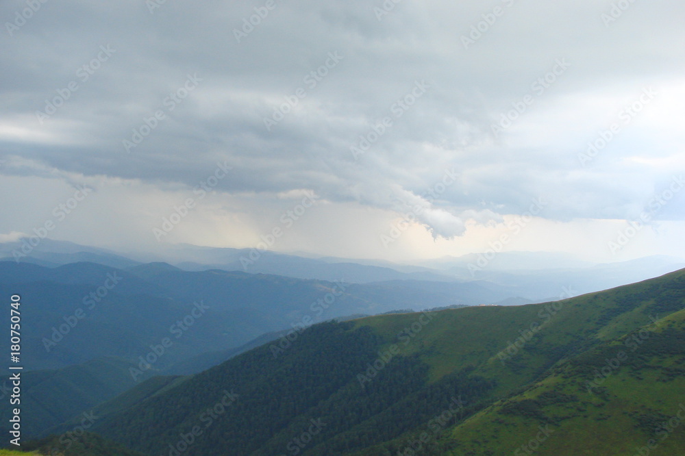 Carpathian mountain range Borzhava in anticipation of rain.