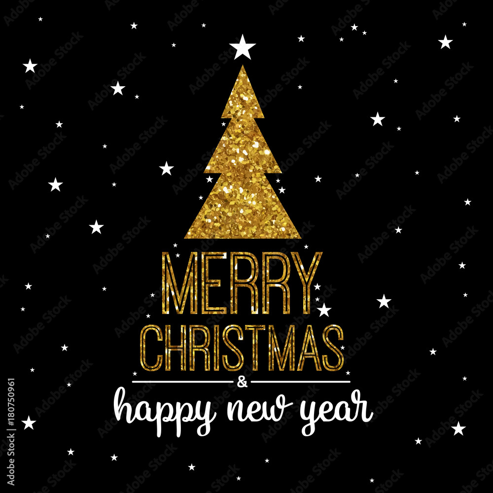 Naklejka premium Christmas and new year snowbound black background with Gold Christmas trees.