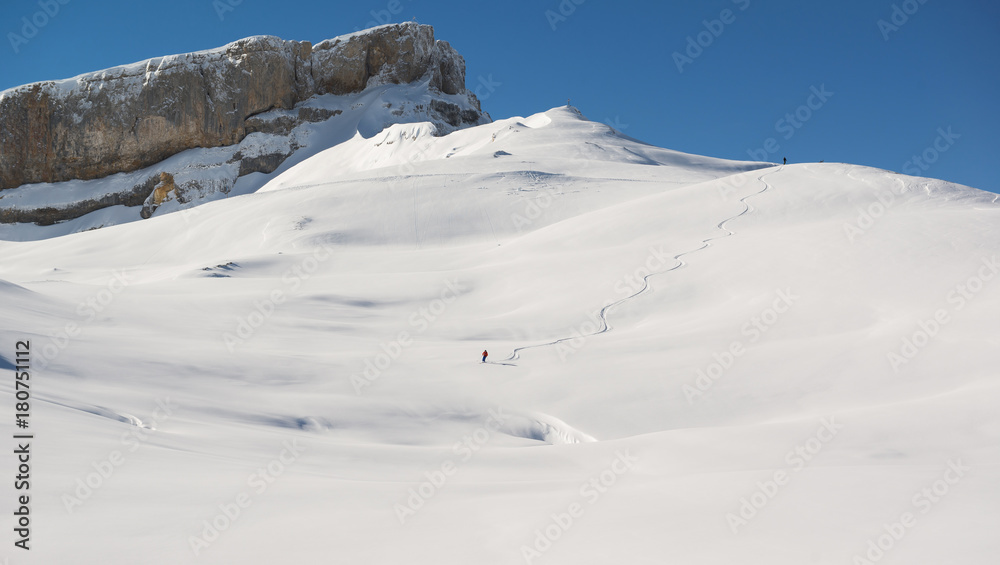 Freeride in the german alps. Beautiful winter landscape on a sunny day