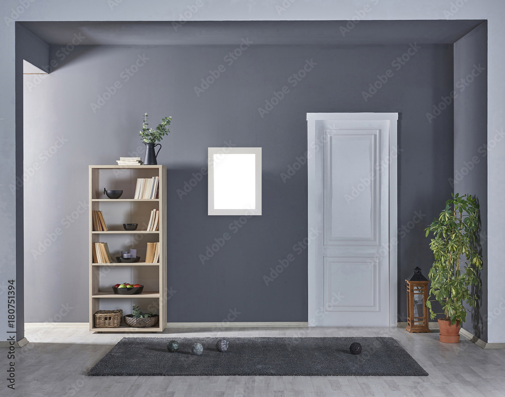 grey wall concept with bookcase and white door decoration home ornaments grey wall concept with bookcase and white door decoration home ornaments
